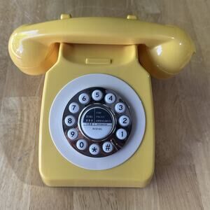 Retro Yellow Rotary Style Desk Phone Touch Tone Push Button Vintage 1960s Decor